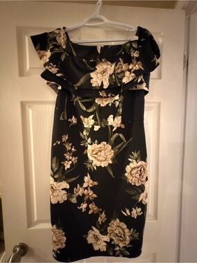 Black Floral Off-Shoulder Sheath Dress